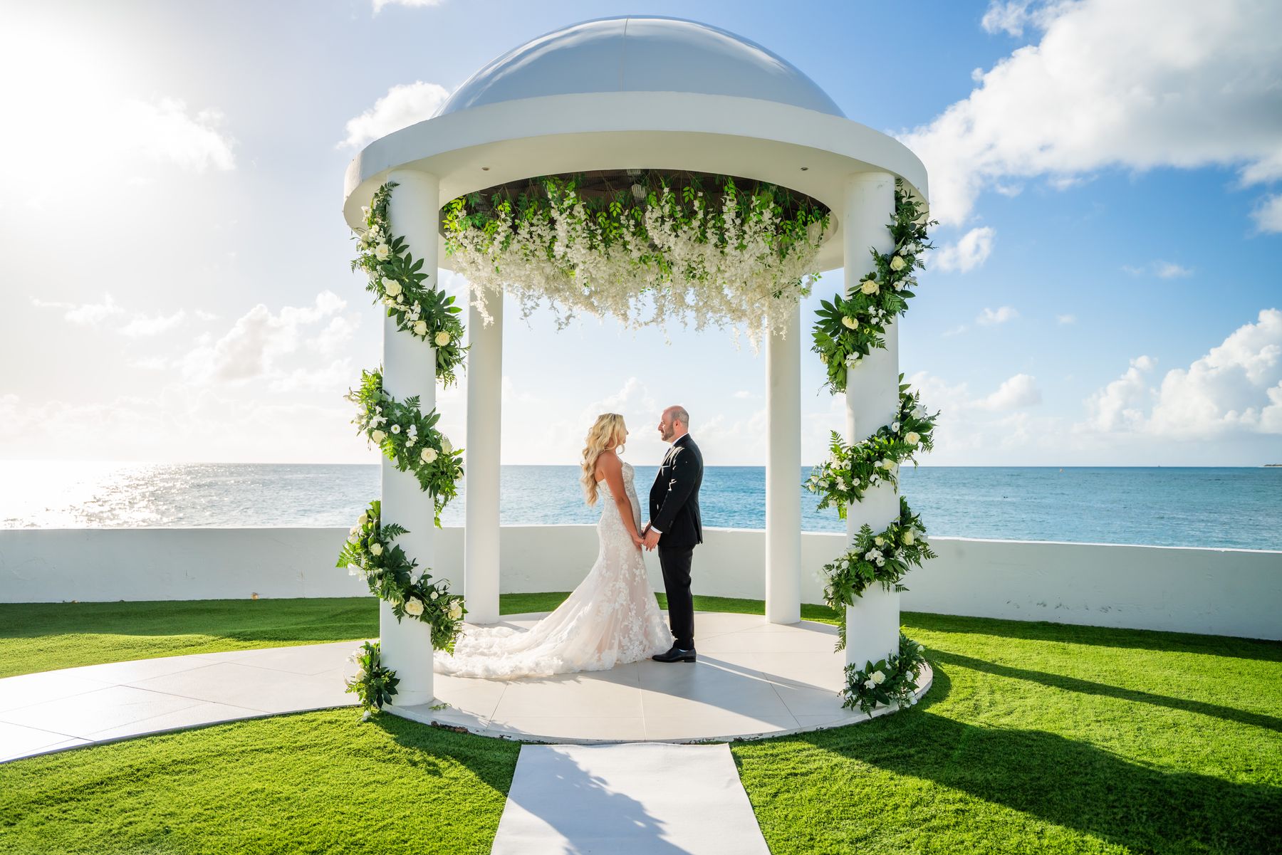 Meghan & Corey, Cliffside lawn & tented reception in St. Maarten